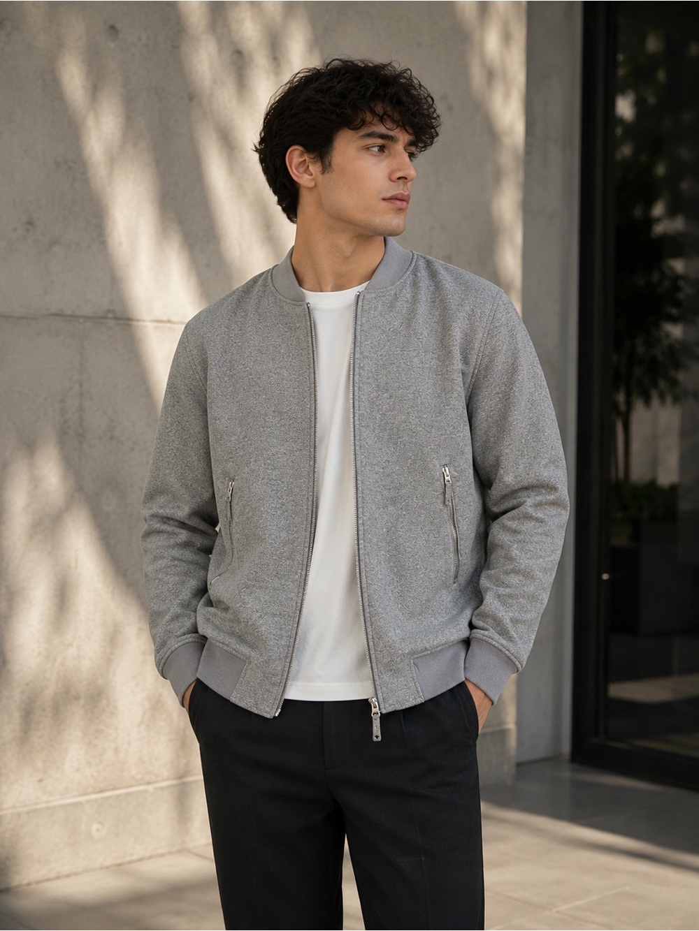 Zara Men's Grey Knit Bomber Sweater